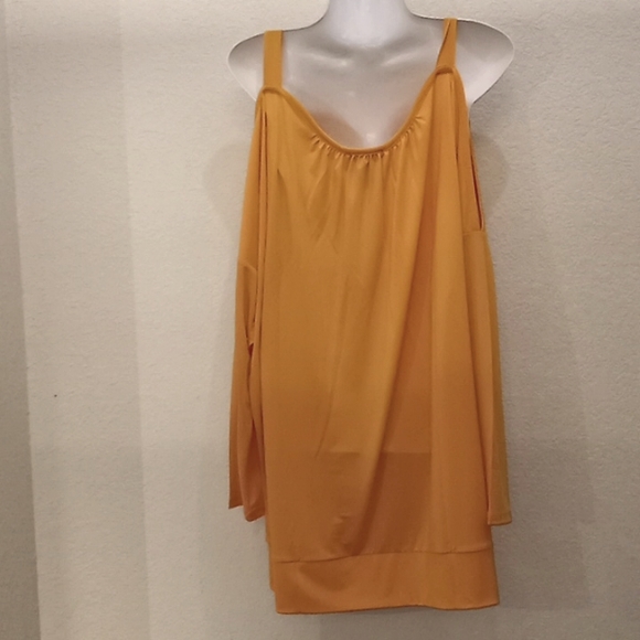 ASHRO Gold Cold Shouldered Jersey Blouse - Picture 5 of 12